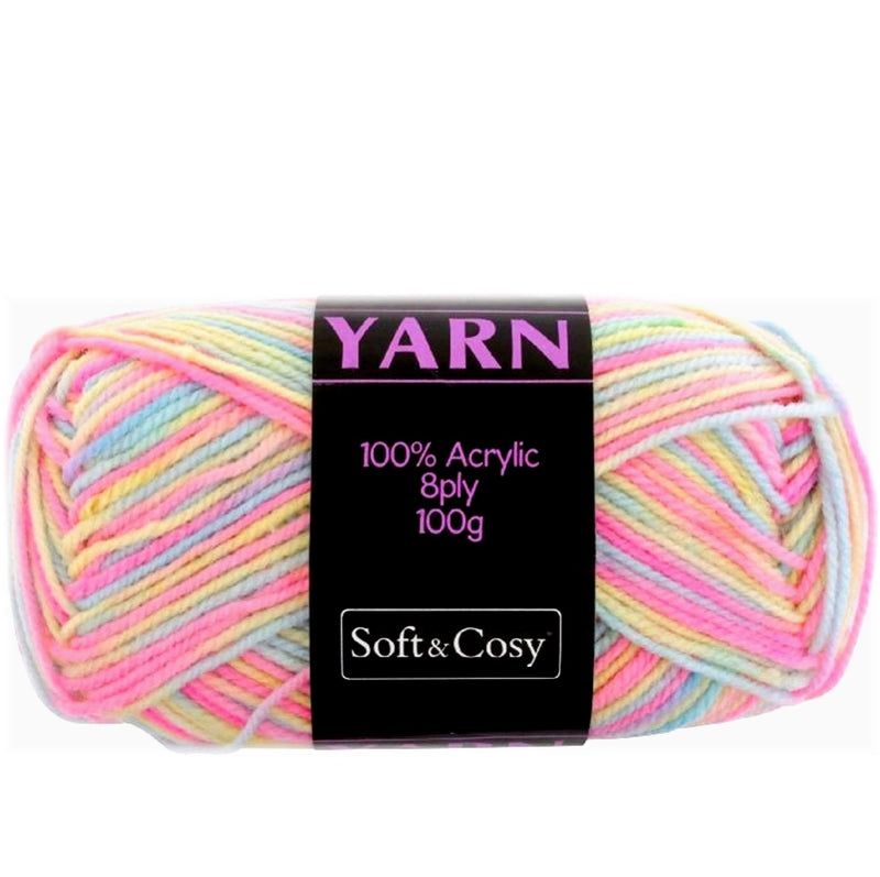 Soft & Cozy Soft & Cozy 100g Acrylic 8ply Knitting Yarn Pastels Multi