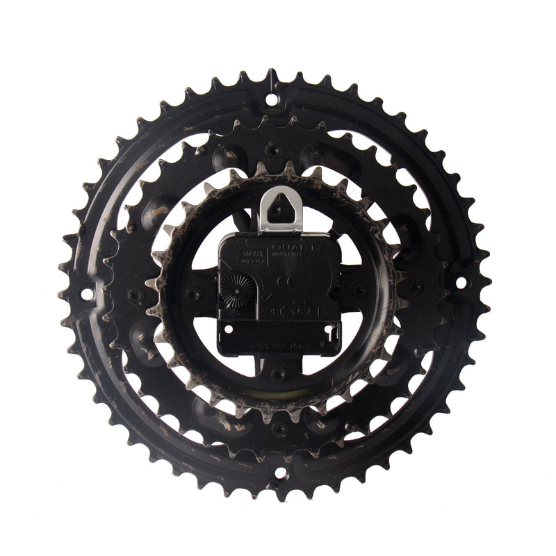 Handmade Clock - Black Bicycle Crankset Gear Wall Clock Made from Recycled Parts