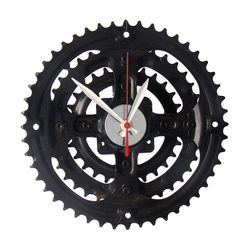 Handmade Clock - Black Bicycle Crankset Gear Wall Clock Made from Recycled Parts