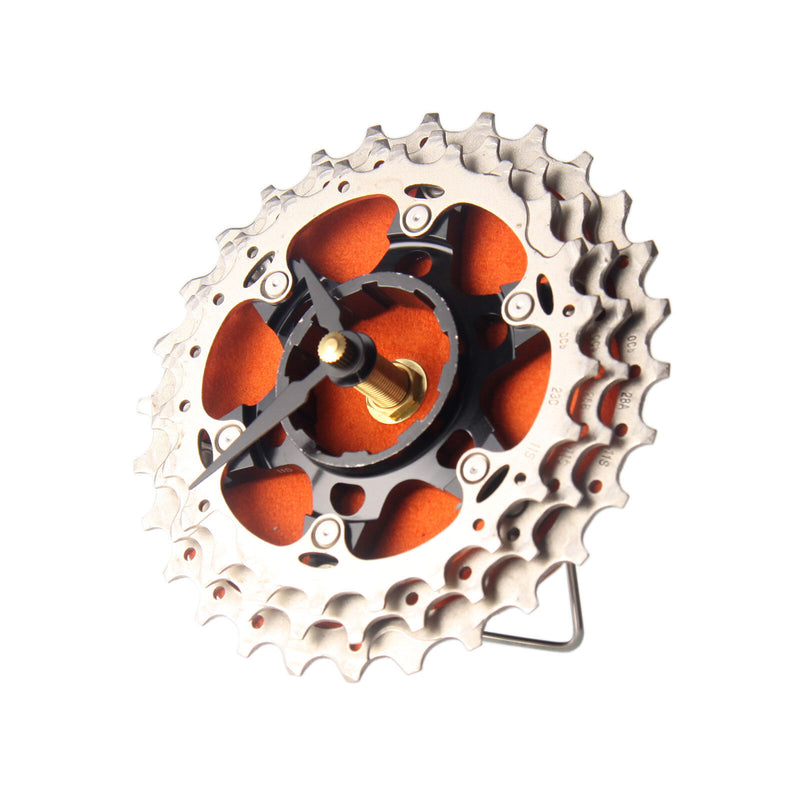 Handmade Clock - Orange Bicycle Cassette Gear Desk Clock Made from Recycled Parts