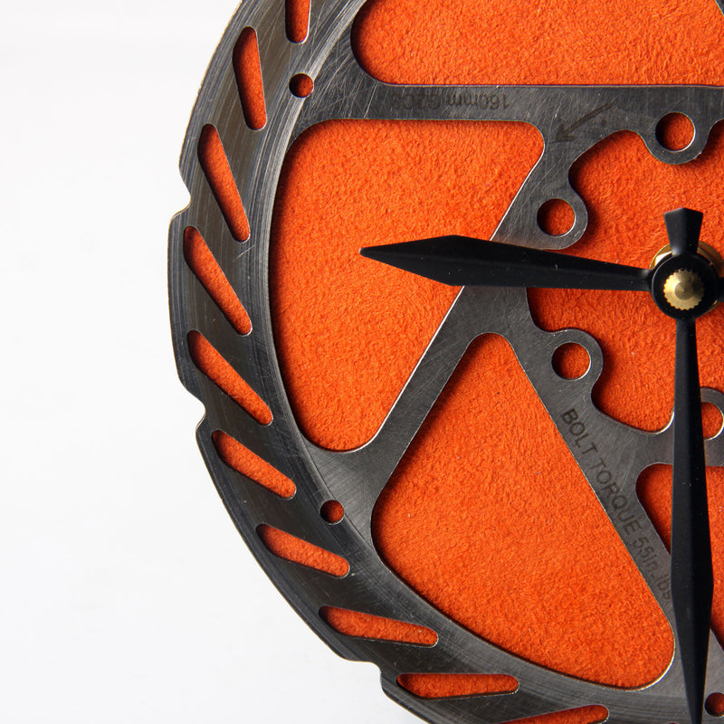 Handmade Clock - Orange Bicycle Disc Rotor Wall Clock - Made from Recycled Parts