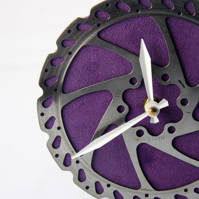 Handmade Clock - Purple Bicycle Disc Rotor Wall Clock - Made from Recycled Parts