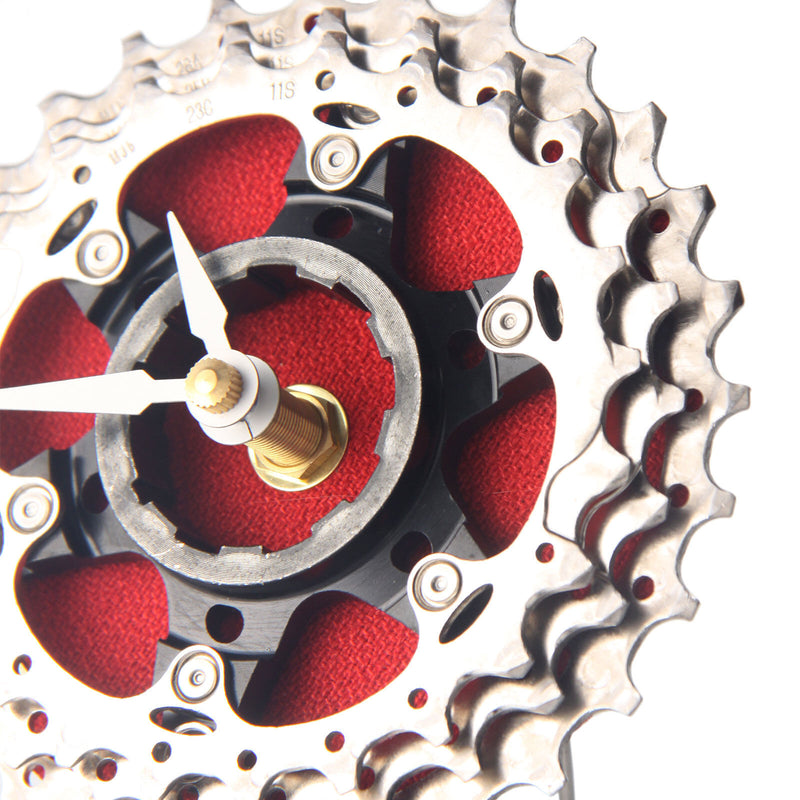 Handmade Clock - Red Bicycle Cassette Gear Desk Clock Made from Recycled Parts