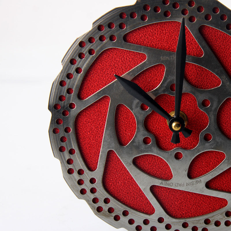 Handmade Clock - Red Bicycle Disc Rotor Wall Clock - Made from Recycled Parts