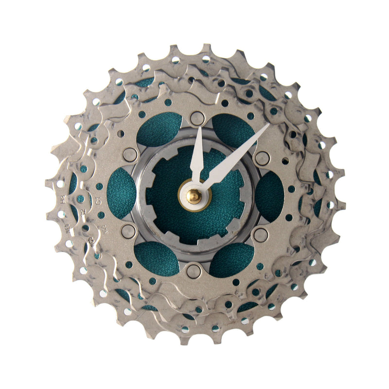 Handmade Clock - Turquoise Bicycle Cassette Gear Desk Clock Made from Recycled Parts