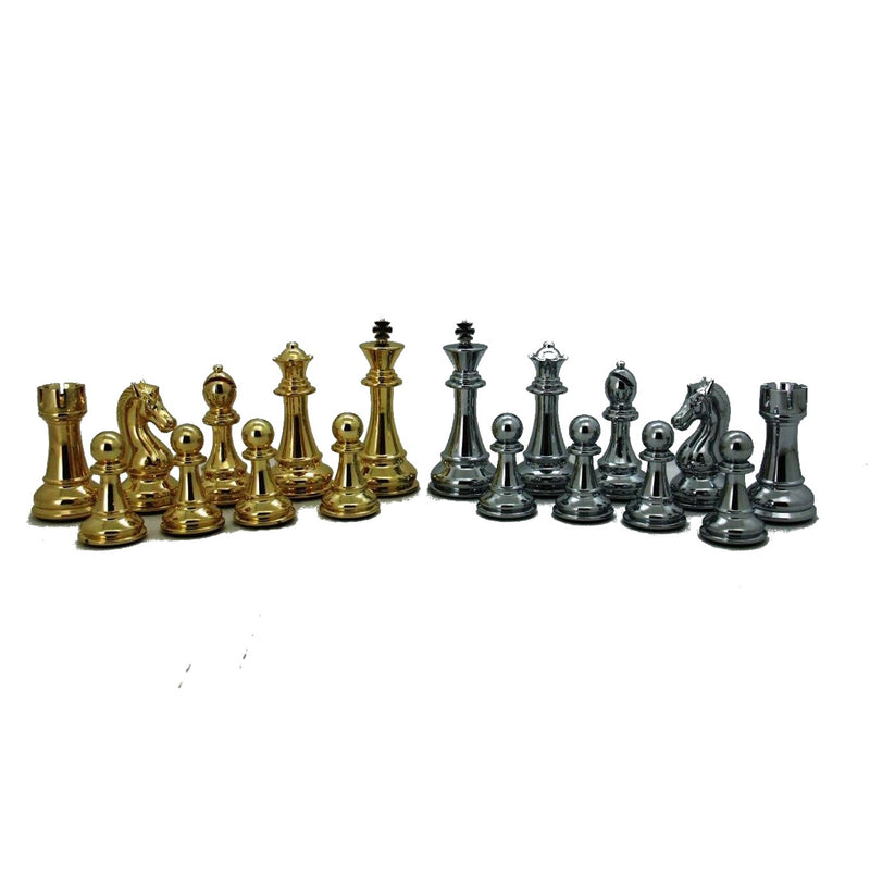 Dal Rossi Dal Rossi Italy Carbon Fibre Finish 50cm Board Chess Set Silver/Gold Pieces