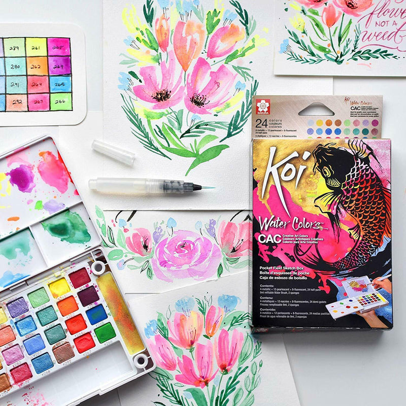 Koi Sakura KOI Pocket Field Sketch Box Watercolour Paints Set - 24 Pans