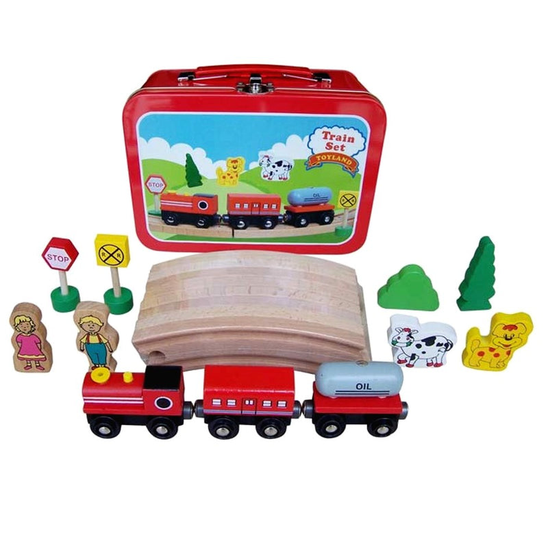 Toyslink ToysLink Kids Wooden Oil Train Blocks Set in Storage Box