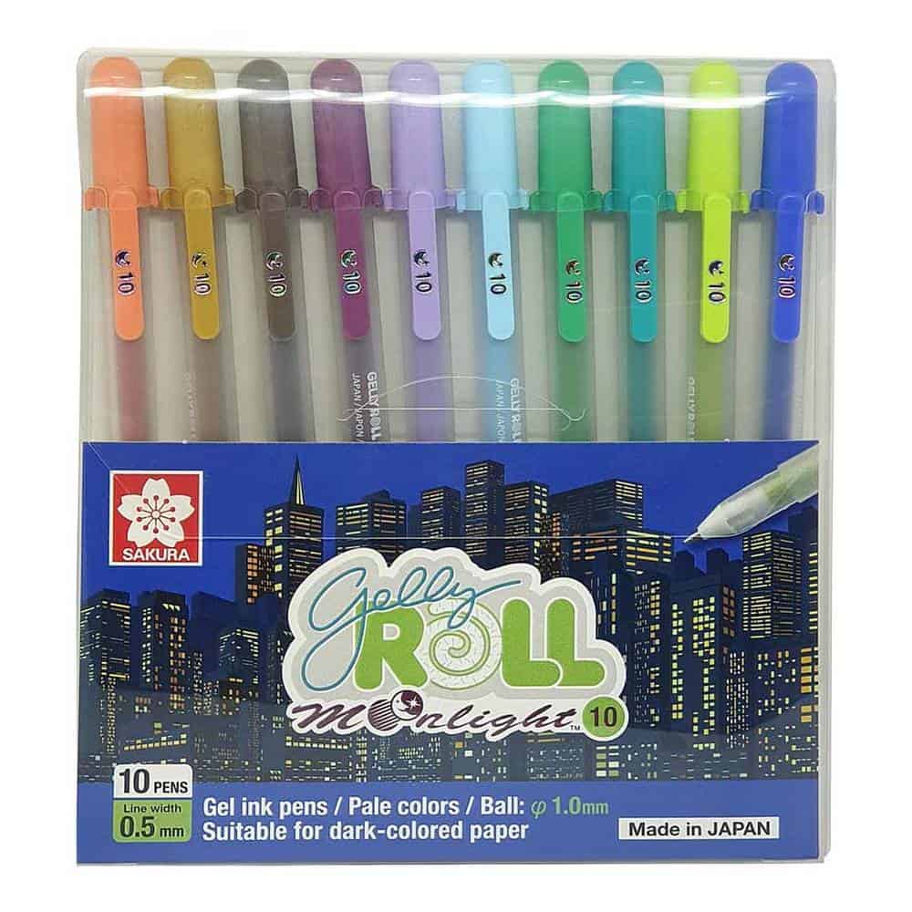SAKURA Set di penne gel Gelly Roll Moonlight - Colori dell'Oceano - Confezione da 3 - Viola, Blu, Verde - Inchiostro opaco - Adatto a carta chiara e scura