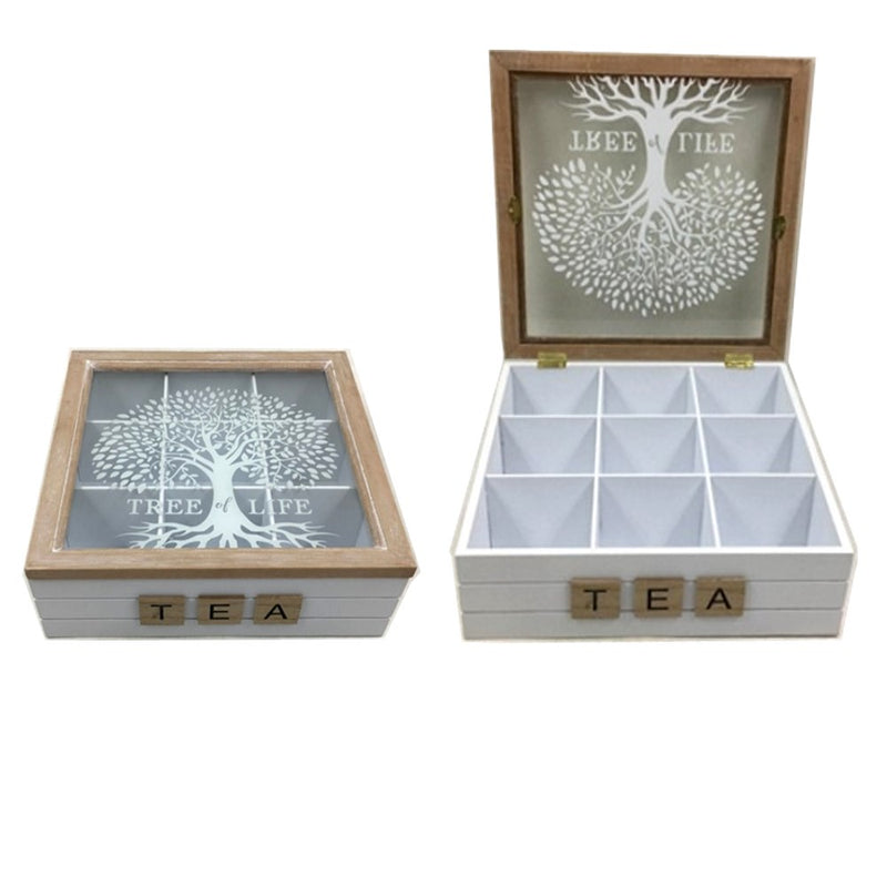 Kraft Collection Wooden Tree of Life Tea Box 9 Compartments