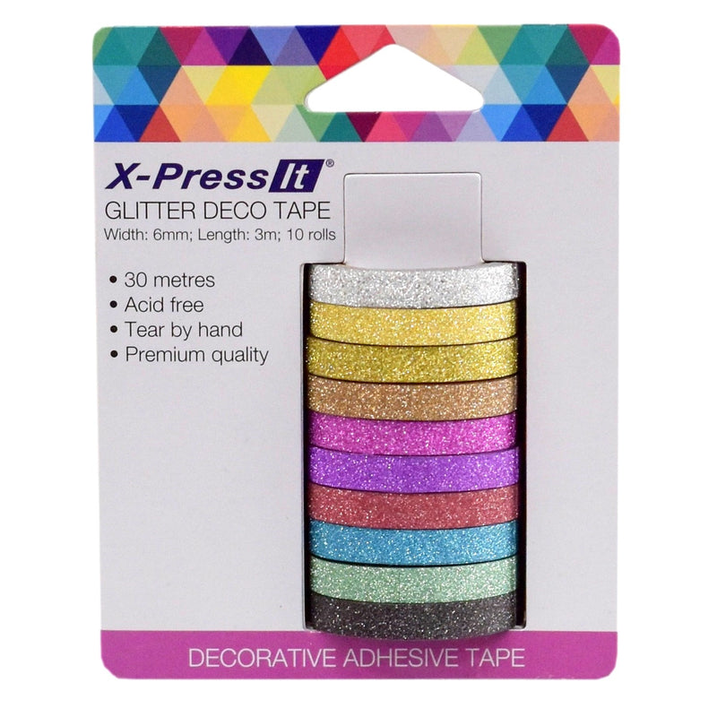 X-Press It X-Press It Deco Art & Craft Glitter Washi Tape 10 Colours