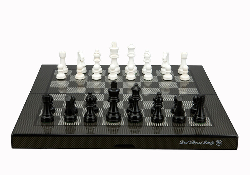 Dal Rossi Italy Carbon Fibre Finish Folding Chess Set 40cm Board