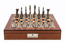 Dal Rossi Italy Staunton Metal Chess Set – 16" Walnut Finish Board with Storage