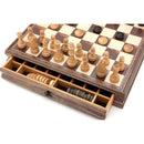 Dal Rossi Italy 15" Walnut Chess & Checkers Set with Drawer