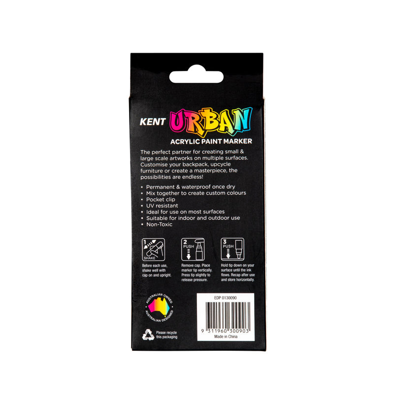 Kent Urban Acrylic Paint Markers – Classic Pack of 4 (Yellow, Red, Blue, Green)