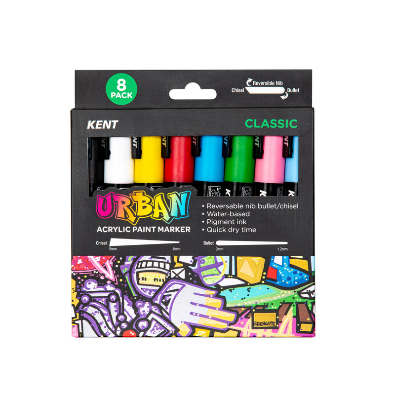 Kent Urban Acrylic Paint Markers – Classic Set (Pack of 8 Colours)