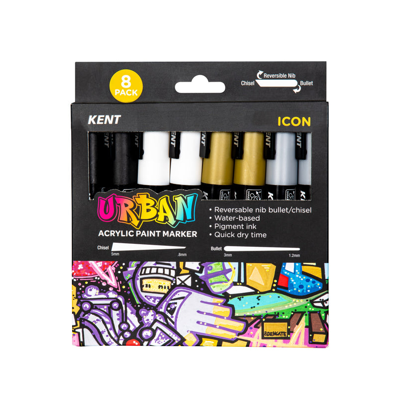 Kent Urban Acrylic Paint Markers – Icon Set (Pack of 8 Colours)