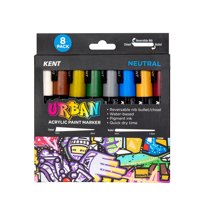 Kent Urban Acrylic Paint Markers – Neutral Set (Pack of 8 Colours)