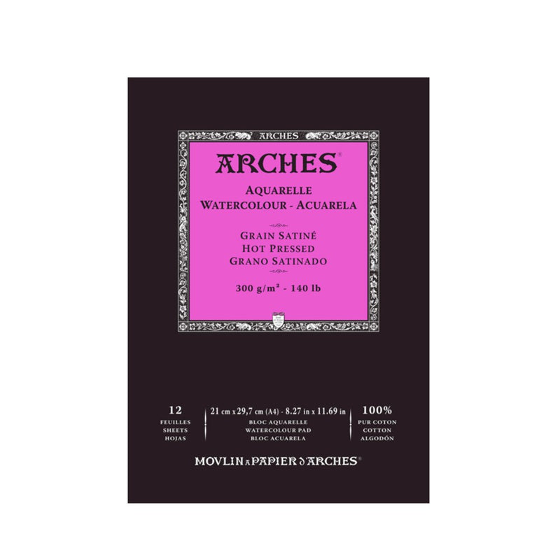 Arches A4 Watercolour Paper Pad 100% Cotton Hot Pressed 300gsm
