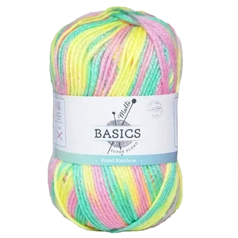 Malli Knitting Super Blend 100g Acrylic Yarn - Pastel Rainbow Mix