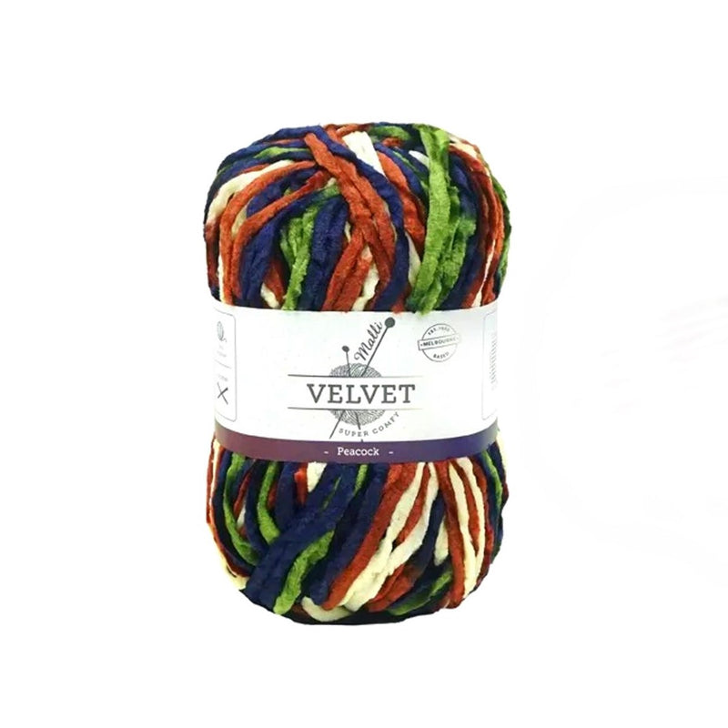 Malli Knitting 100g Velvet Yarn - Peacock Mix