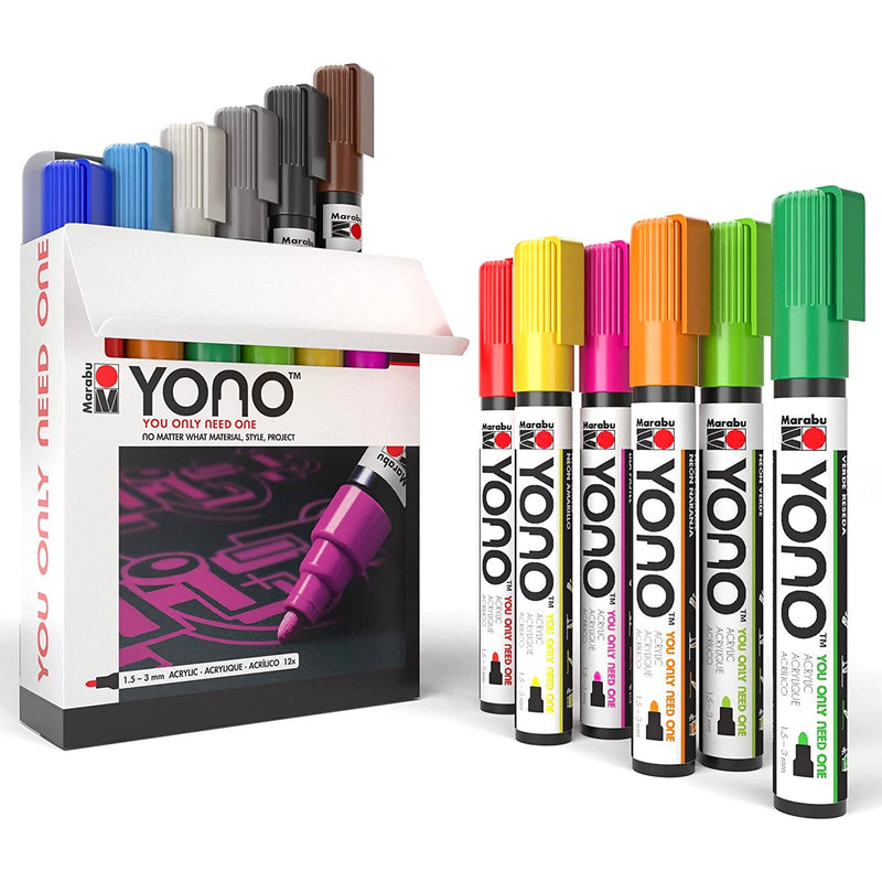 Marabu YONO 12pk Pens Acrylic Bullet Tip 3mm Paint Markers