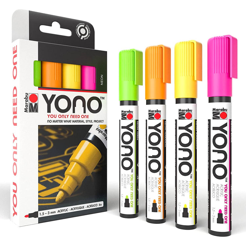 Marabu YONO 4pk Pens Acrylic Bullet Tip 3mm Paint Markers - Neon