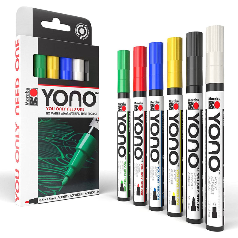 Marabu YONO 6pk Pens Acrylic Bullet Tip 1.5mm Paint Markers - Basic Colours