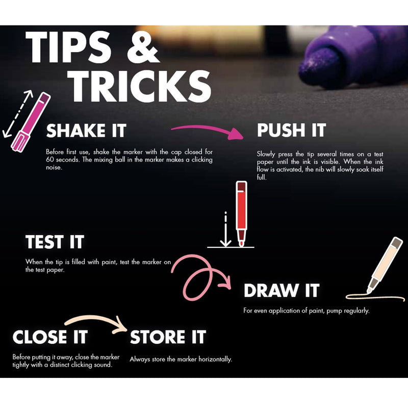 Marabu YONO 6pk Pens Acrylic Bullet Tip 1.5mm Paint Markers - Basic Colours