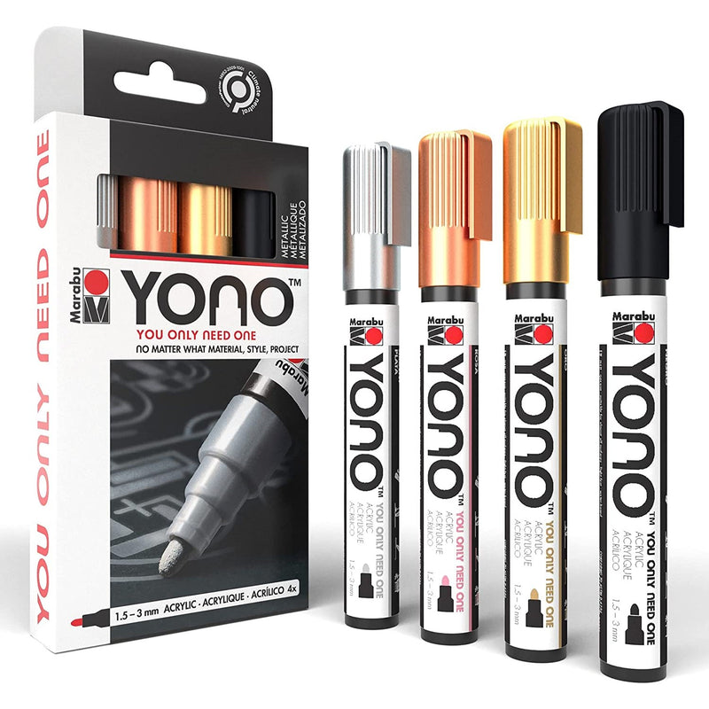 Marabu YONO 4pk Pens Acrylic Bullet Tip 3mm Paint Markers - Metallic