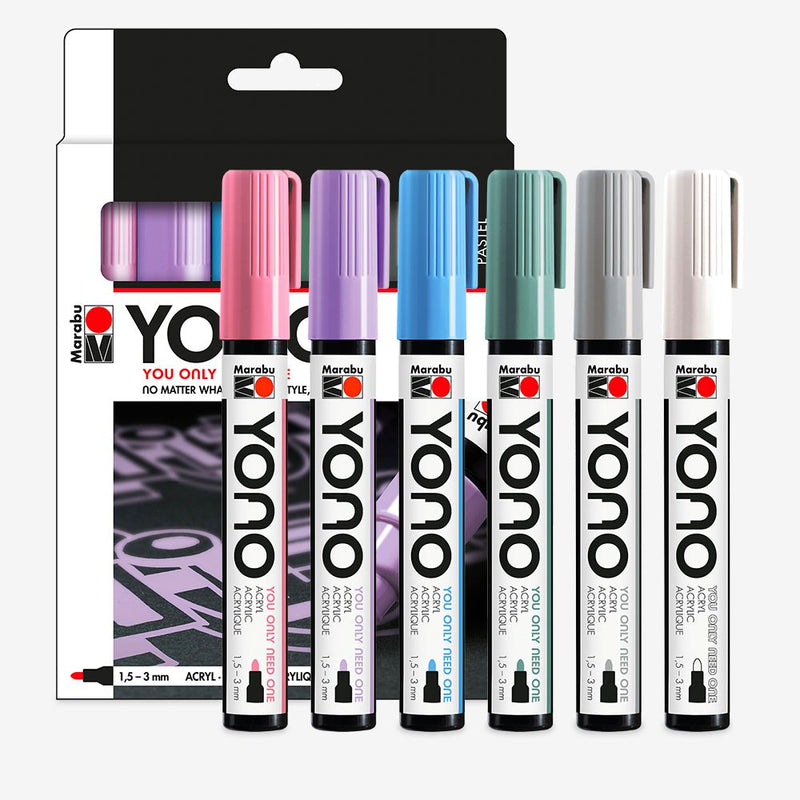 Marabu YONO 6pk Pens Acrylic Bullet Tip 3mm Paint Markers - Pastel