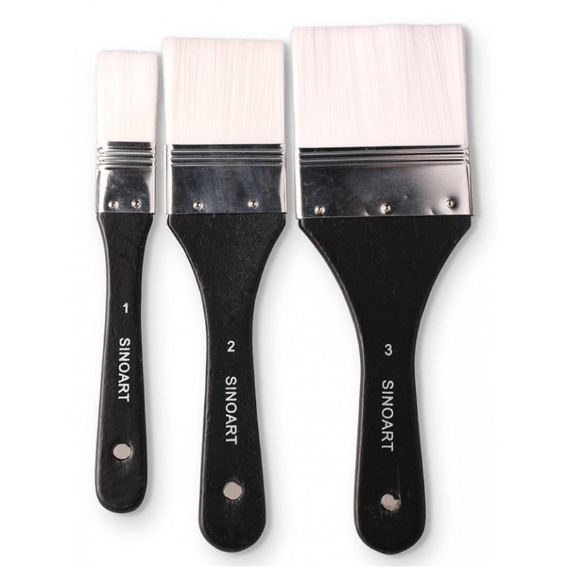Sinoart White Taklon Flat Wash Paint Brush Set - 3 Sizes