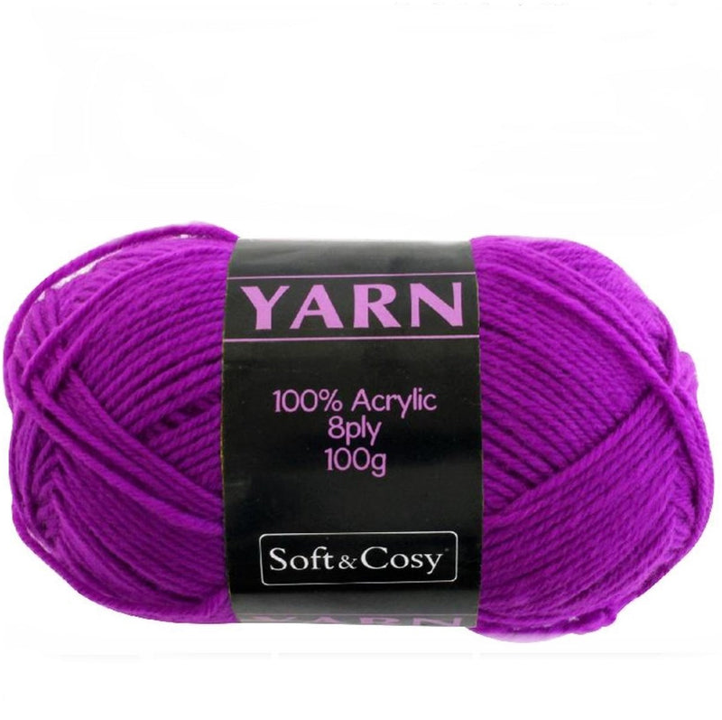 Soft & Cozy Soft & Cozy 100g Acrylic 8ply Knitting Yarn Bright Purple