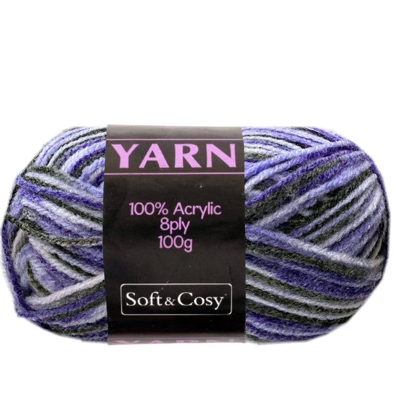 Soft & Cozy Soft & Cozy 100g Acrylic 8ply Knitting Yarn Purple Black Multi