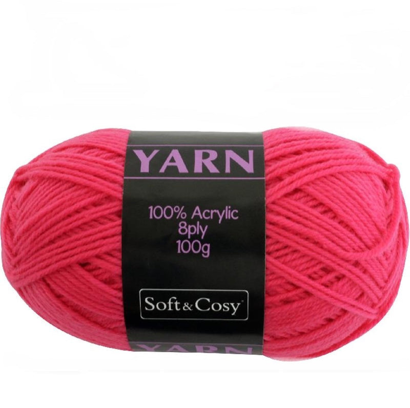 Soft & Cozy Soft & Cozy 100g Acrylic 8ply Knitting Yarn Bright Pink