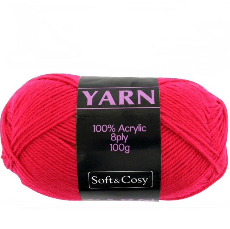 Soft & Cozy Soft & Cozy 100g Acrylic 8ply Knitting Yarn Hot Pink