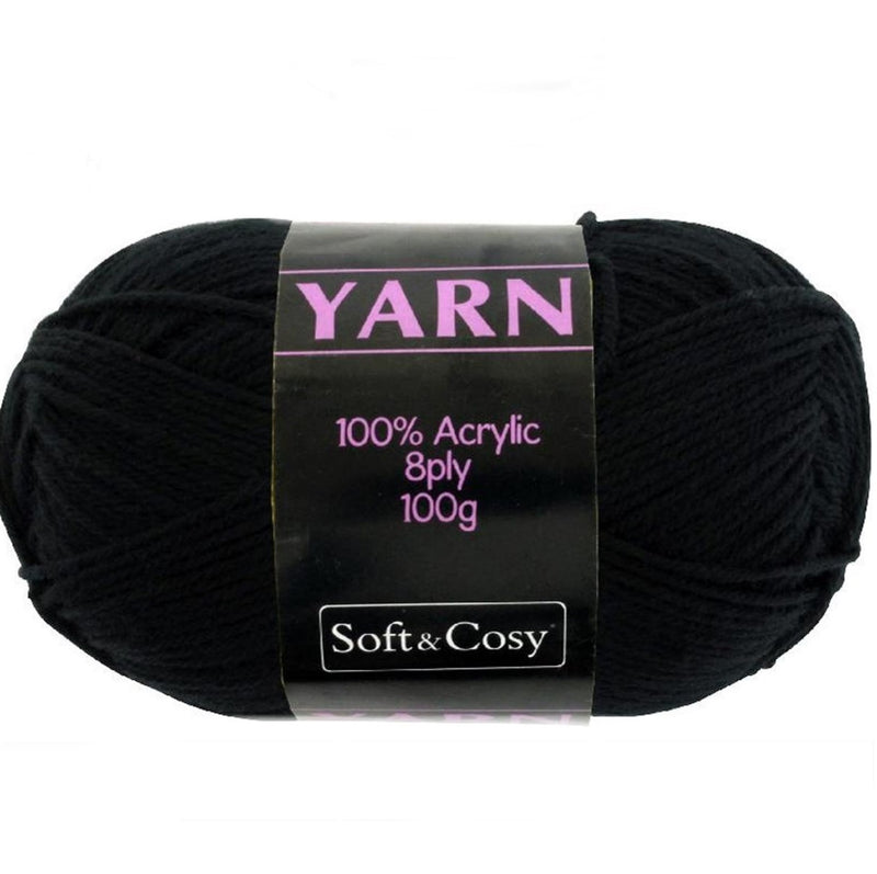 Soft & Cozy Soft & Cozy 100g Acrylic 8ply Knitting Yarn Black