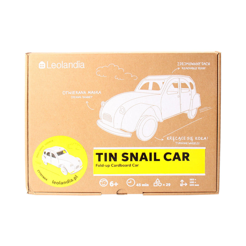Leolandia Fold-up Cardboard Tin Snail Car White - DIY 3D Model Building Kit