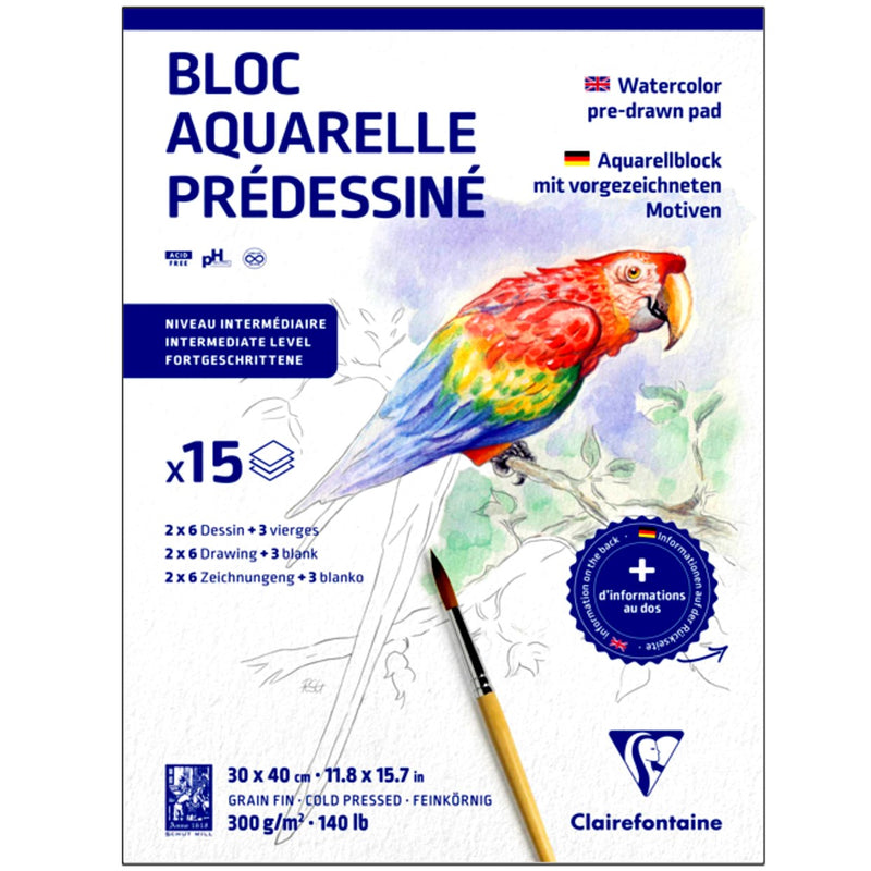 Clairefontaine Clairefontaine A3 Pre-Drawn Learning Watercolour Painting Colouring Pad 300gsm - Animals