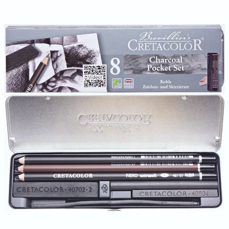 Cretacolor Cretacolor 8pk Artist Sketching Charcoal & Pencils Drawing Tin Set