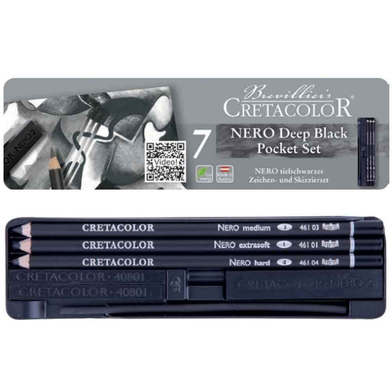 Cretacolor Cretacolor 7pk Deep Black Nero Artist Sketching & Drawing Pencils Tin Set