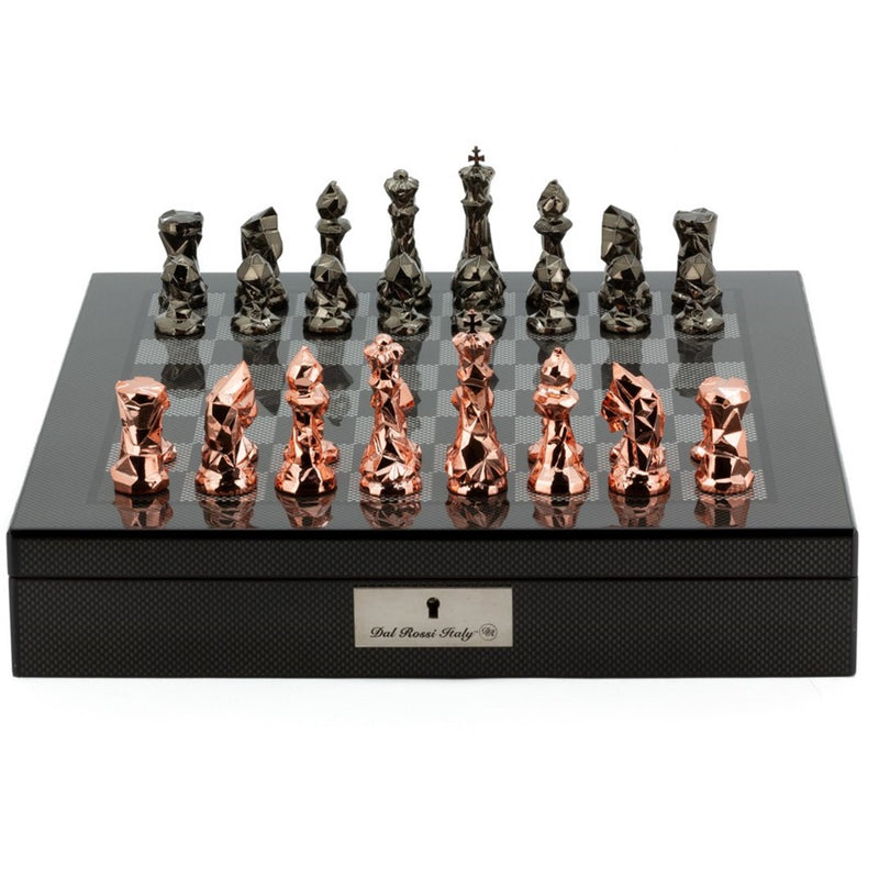 Dal Rossi Dal Rossi Italy Diamond Cut Chess Set Copper/Bronze Carbon Fibre Finish 16" Board