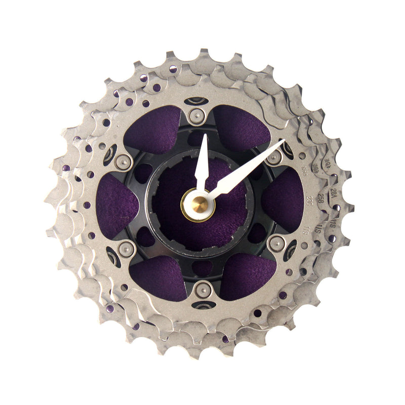 Handmade Clock - Purple Bicycle Cassette Gear Desk Clock Made from Recycled Parts