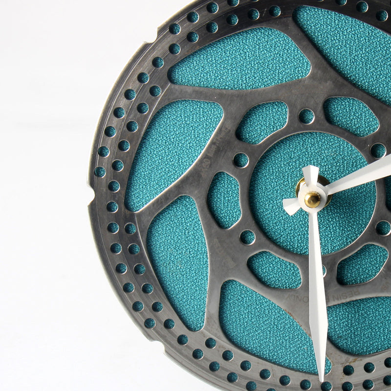 Handmade Clock - Turquoise Bicycle Disc Rotor Wall Clock - Made from Recycled Parts