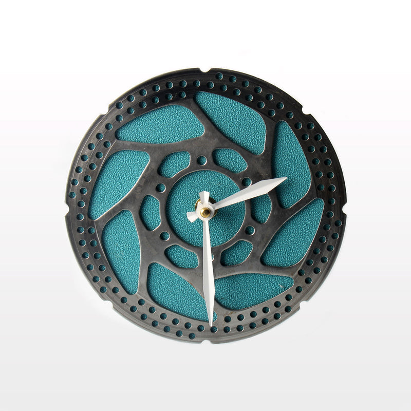 Handmade Clock - Turquoise Bicycle Disc Rotor Wall Clock - Made from Recycled Parts