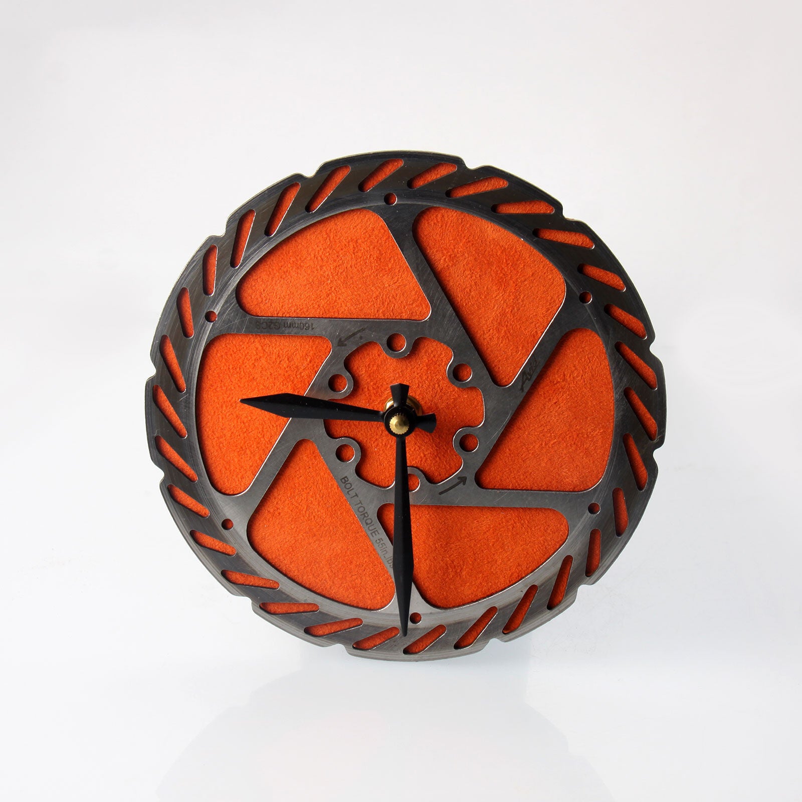 Handmade Clock - Orange Bicycle Disc Rotor Wall Clock - Made from Recy