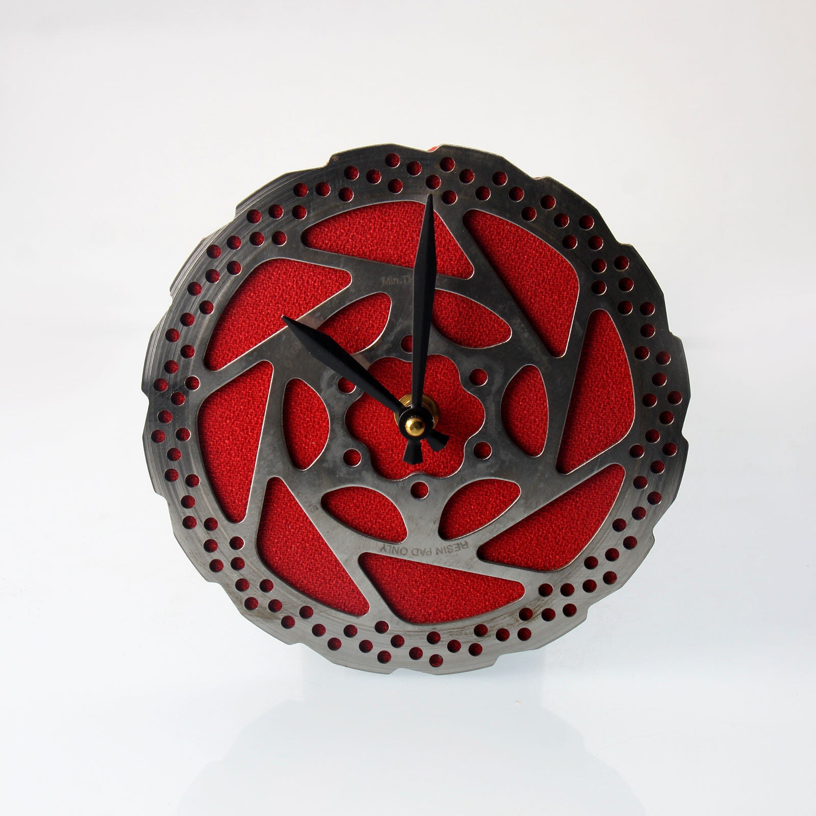 Handmade Clock - Red Bicycle Disc Rotor Wall Clock - Made from Recycle