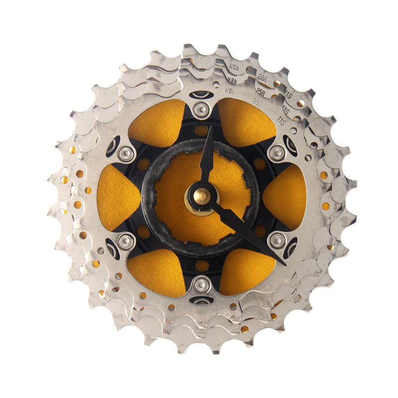 Handmade Clock - Yellow Bicycle Cassette Gear Desk Clock Made from Recycled Parts