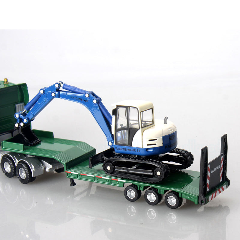 KDW Die Cast Low Loader Truck with Excavator 1:50 Scale Heavy Construction Vehicle 3D Model