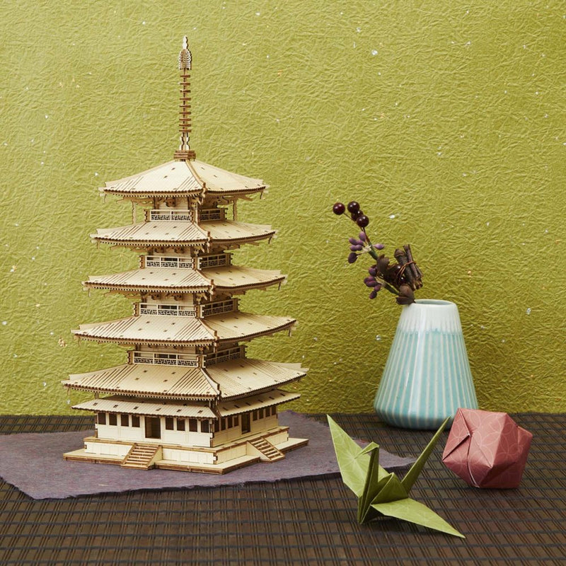 Ki-Gu-Mi Five Story Pagoda 3D Wooden Puzzle DIY Model Building Kit